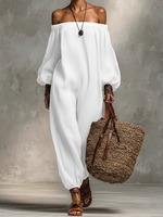 Elegant Vacation Casual Off-the-shoulder Cotton Jumpsuit