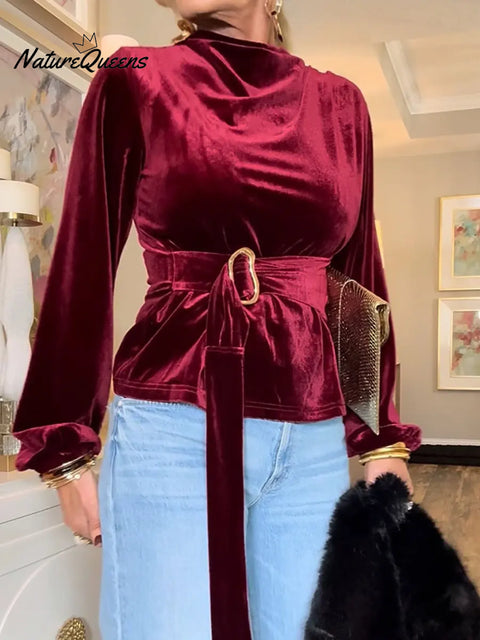 Women's Half-Turtleneck Long-Sleeved Casual Loose Velvet Top