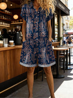 Women's Geometry Print Casual Cotton Jumpsuit Shorts