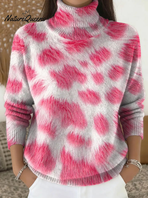 Women's Art Print Casual Turtleneck Sweater