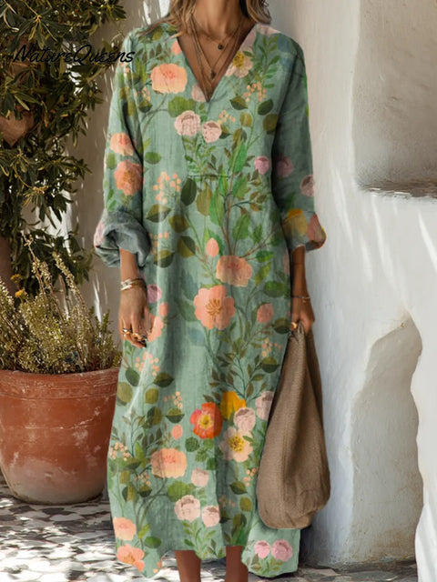 Women's Floral Art Print Casual Cotton Dress