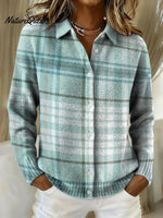 Vintage Classic Plaid Pattern Casual Shirt Collar Long Sleeve Sweater