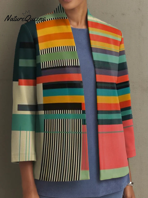 Women's Geometric Abstract Mosaic Color Pattern Art Print Casual Cotton Shirt