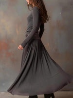 Women's Round Neck Long Sleeve Casual Loose Cotton Linen Long Dress Set