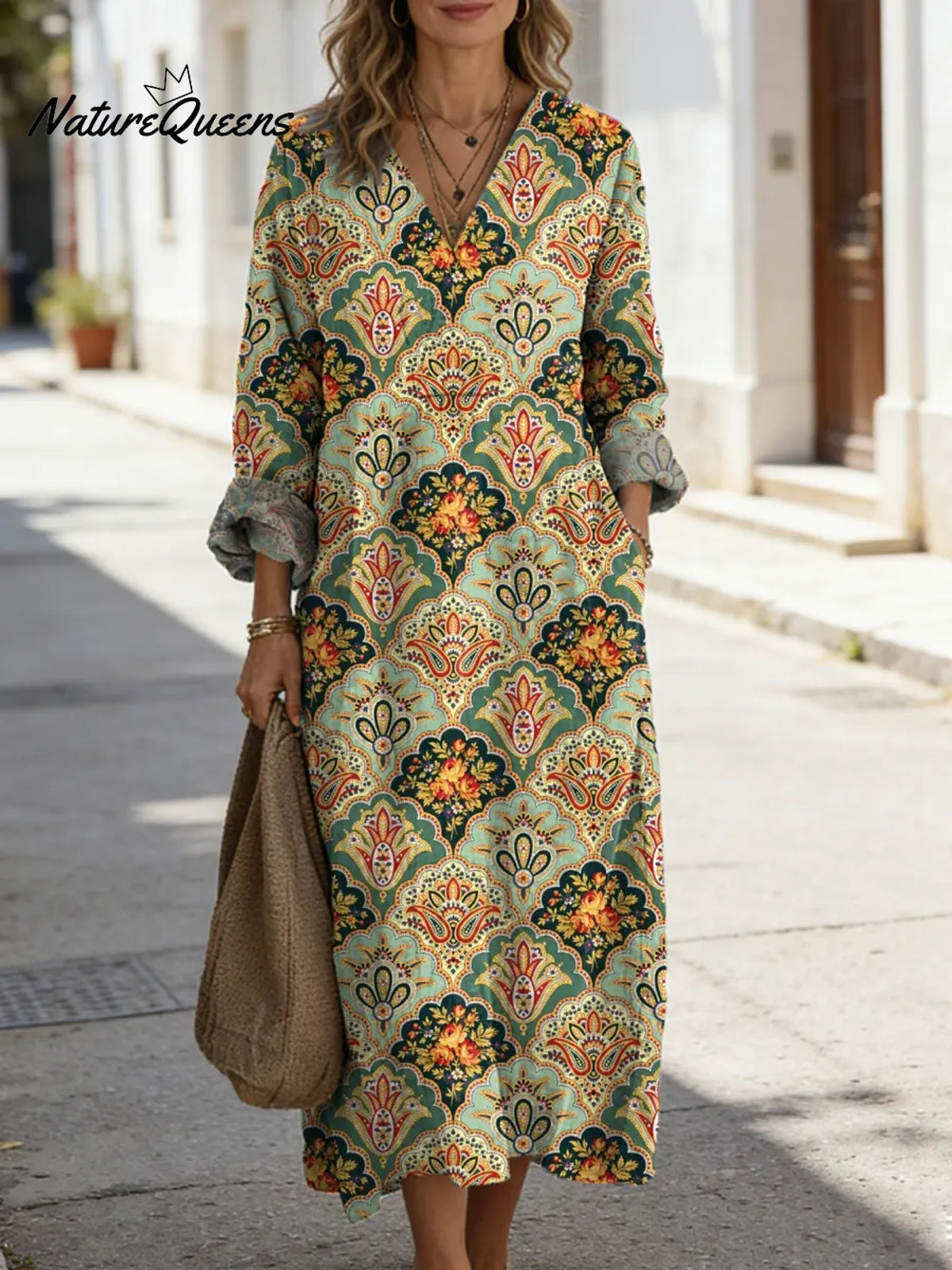 Women's Floral Art Print Casual Cotton Dress