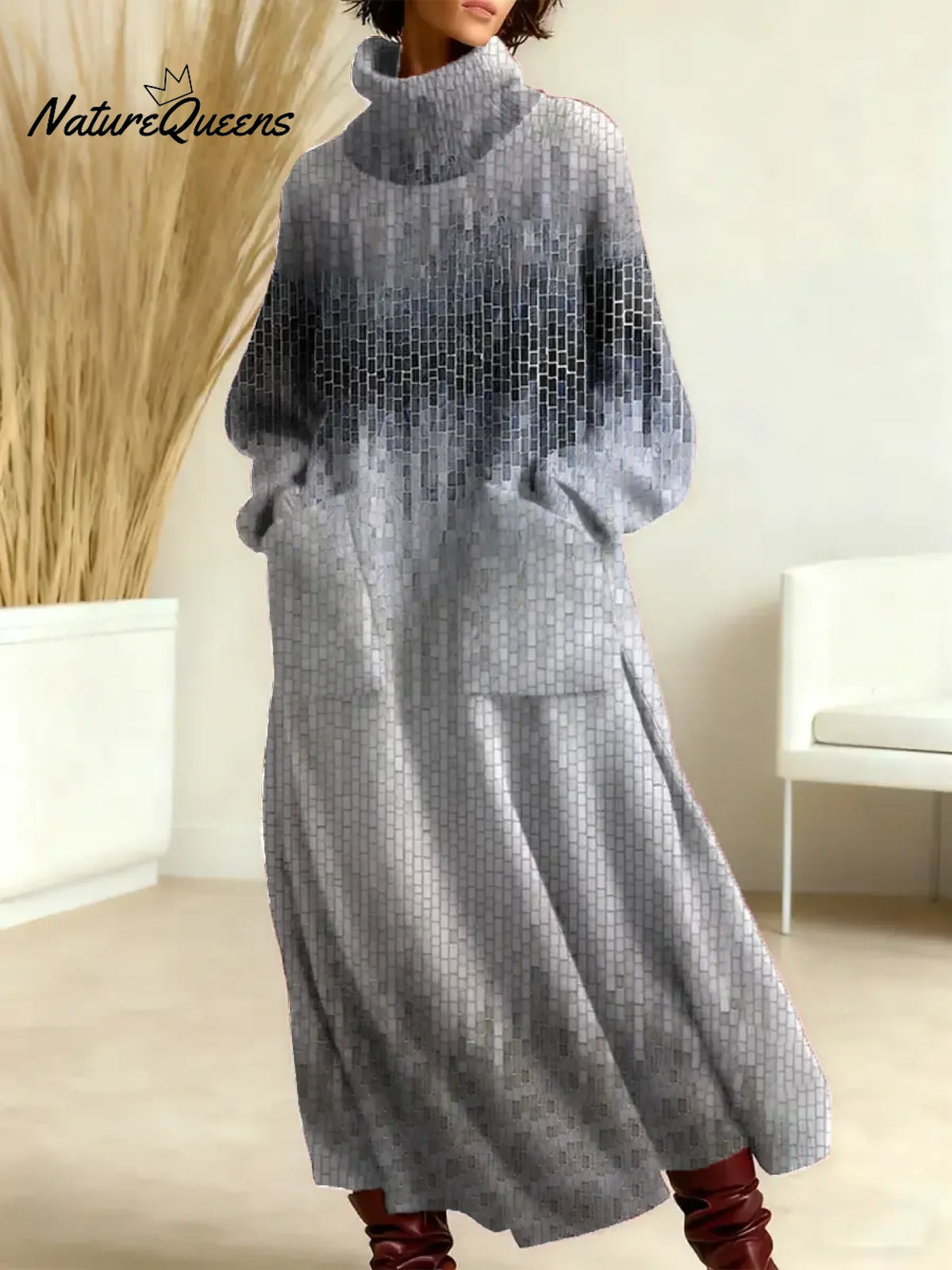 Women's Vintage Gradient Art Print Casual Cotton Knitted Dress