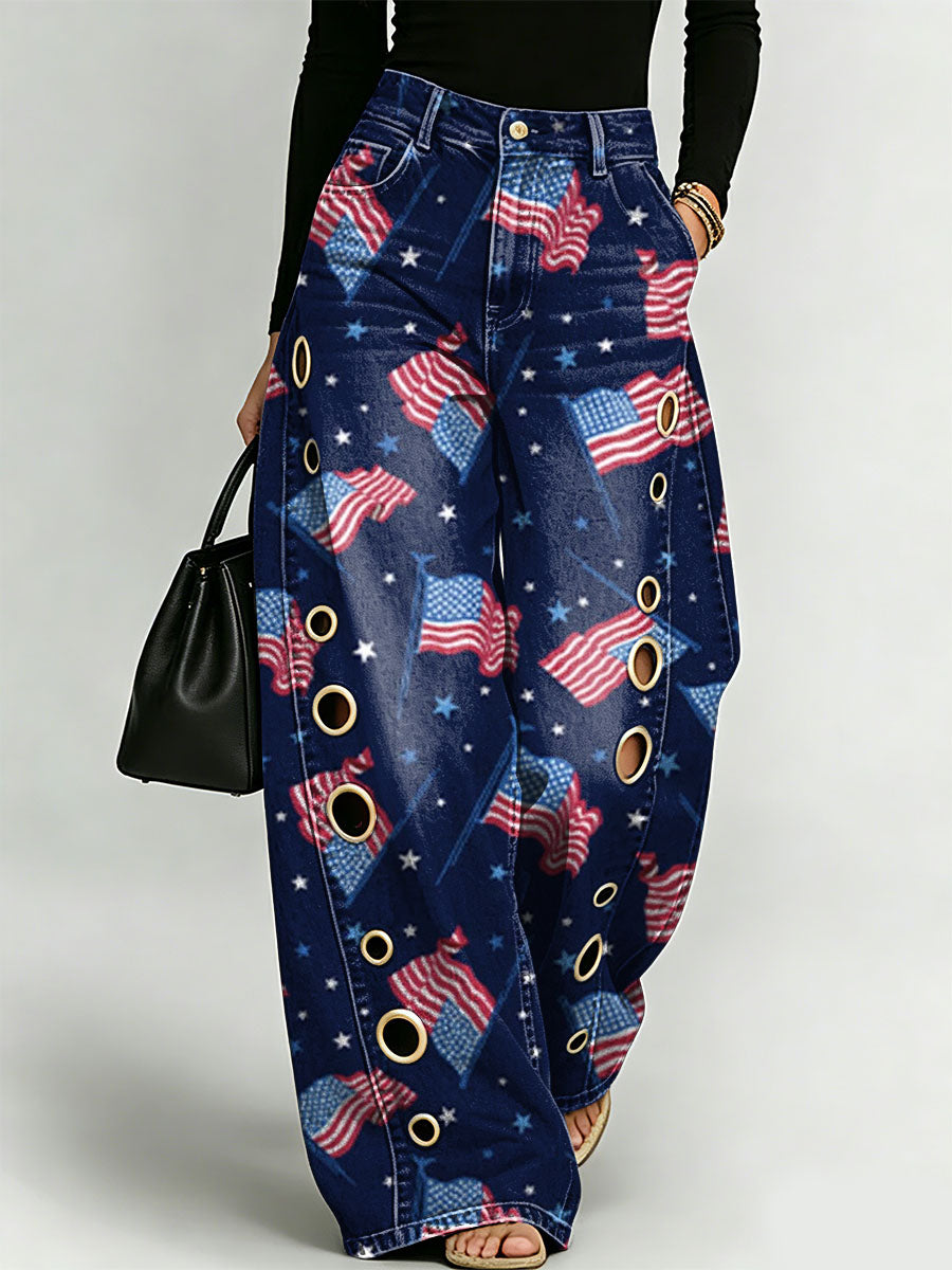 American Independence Day Stars And Stripes Decorative Pattern Women's Denim Pants