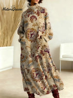 Women's Floral Pattern Art Print Casual Cotton Knitted Dress