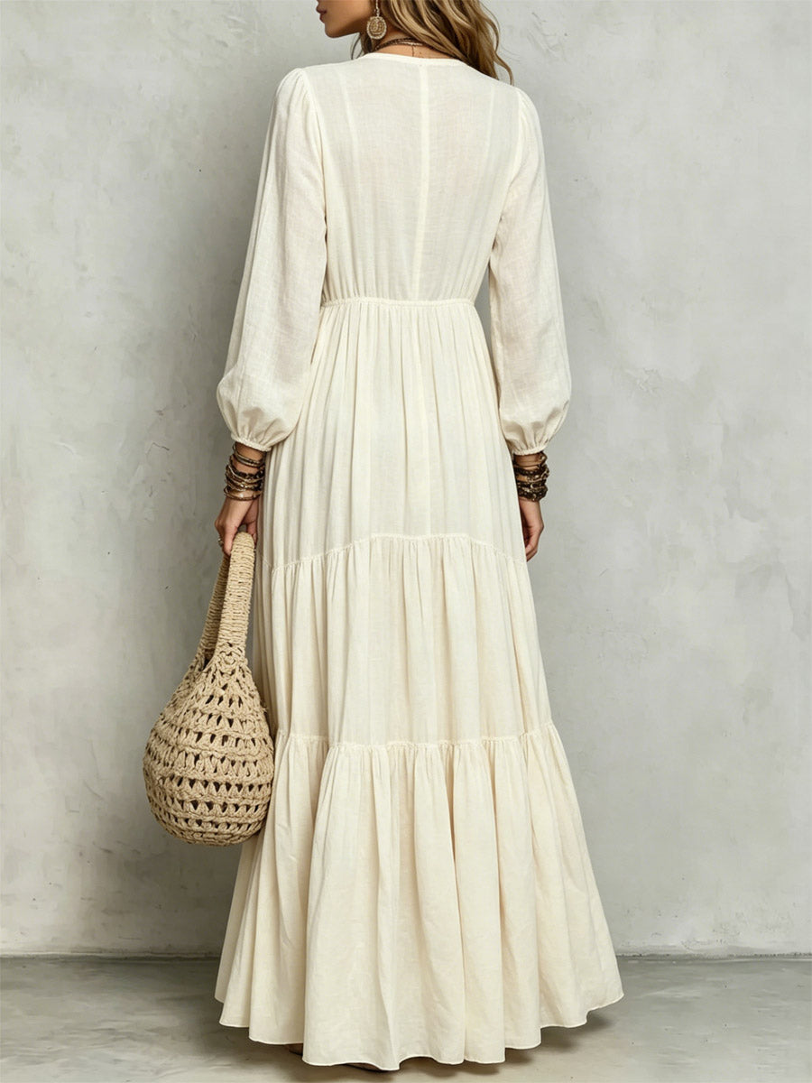 Women's Ethnic Pattern Art Casual Long Sleeve Cotton Linen Dress