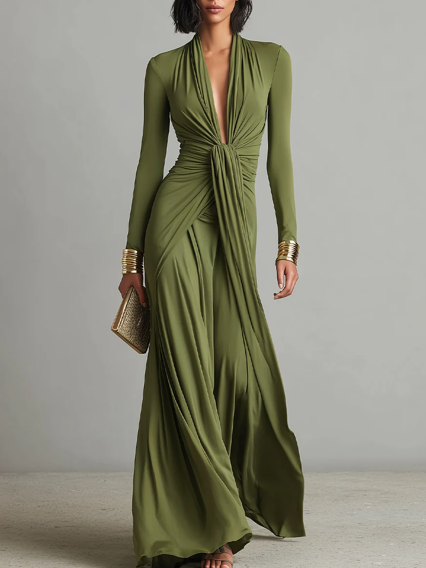 Elegant V-neck Stretchy Vacation Maxi Dress
