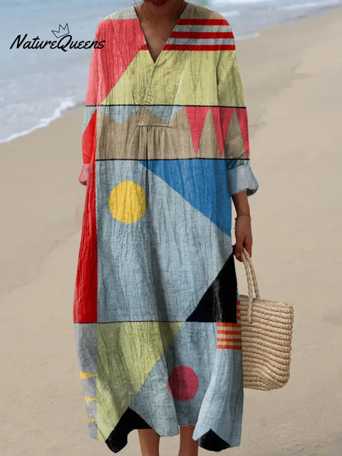 Women's Geometric Pattern Art Print Casual Cotton Dress