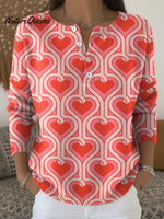 Valentine's Day Geometric Heart Decorative Pattern Casual Cardigan Collar Long Sleeve Sweater