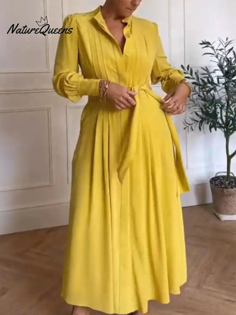 Women's Elegant Pleated Long-sleeved Dress