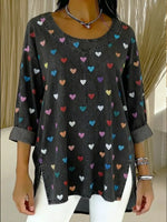 Women's Denim Cotton Top With Heart Pattern