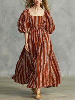 Women's Striped Art Casual Stylish Short Sleeve Cotton Linen Dress