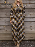 Comfortable Plaid Pleated Patchwork Shirt Dress