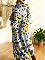 Women's Retro Color Gradient High-neck Long-sleeve Casual Loose Knit Dress