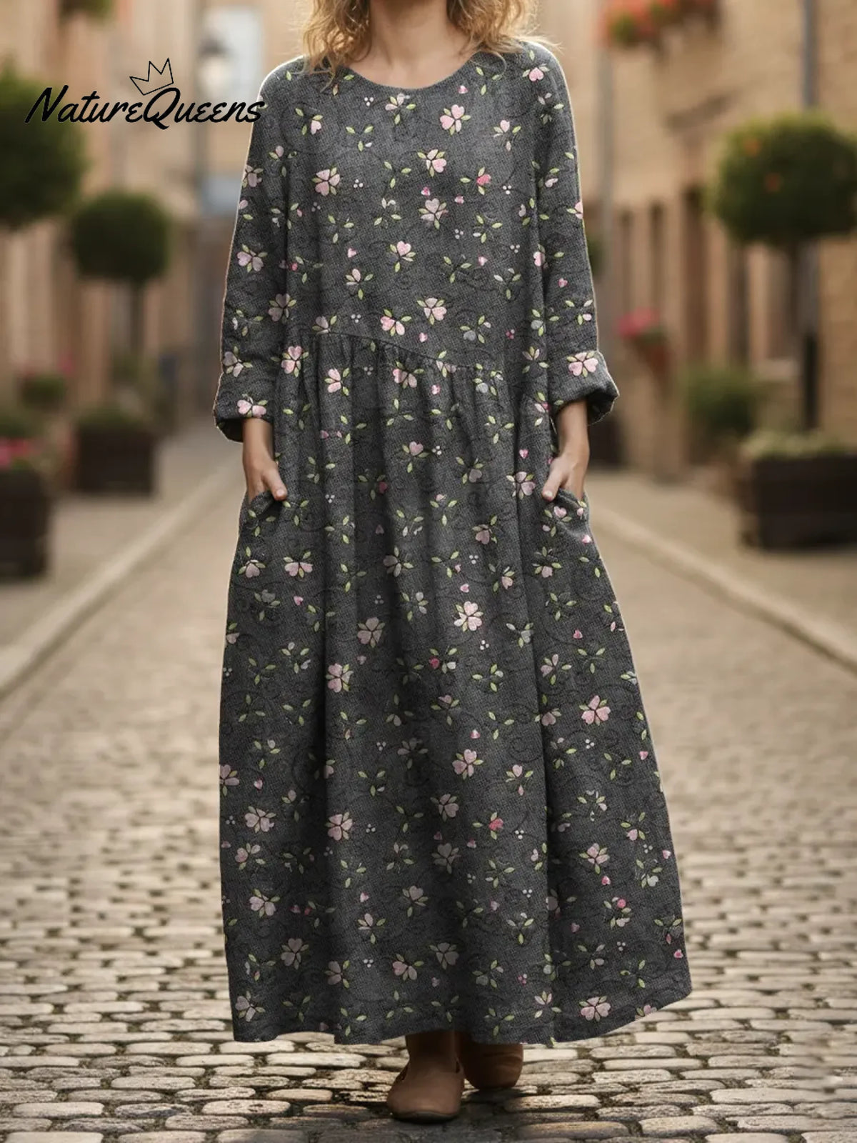 Women's Cute Little Flower Print Pocket Cotton Dress