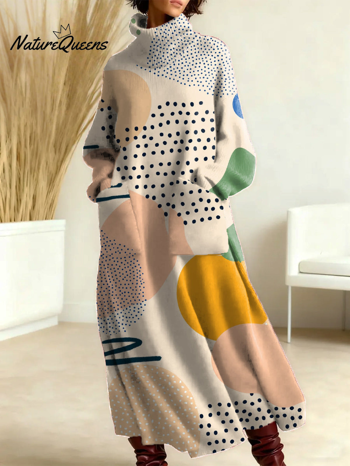 Women's Geometry Pattern Art Print Casual Cotton Knitted Dress