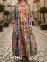 Women's Colorful Checkered Pattern Print Pocket Cotton Dress