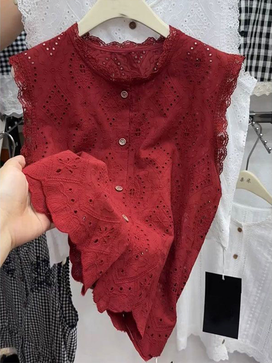 Elegant And Stylish Sleeveless Cotton Top With Embroidered Lace Paneling