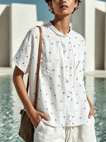 Camisa de manga corta de lino y algodón con lunares