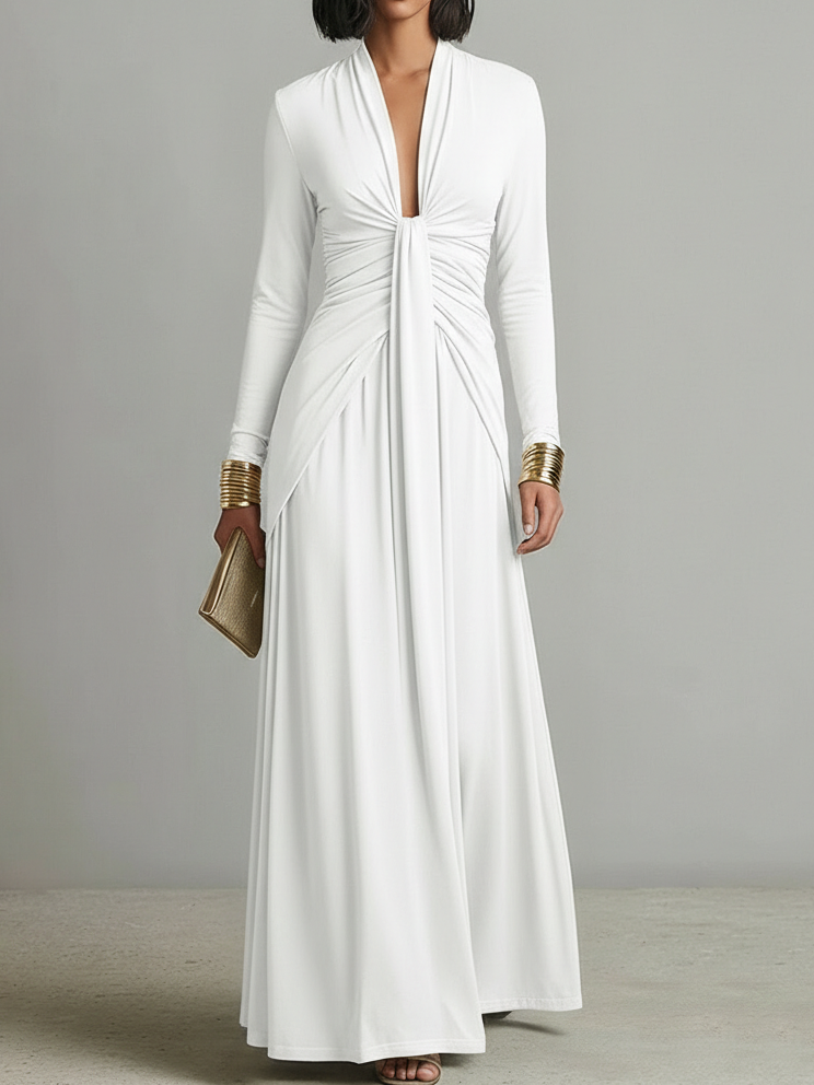 Elegant V-neck Stretchy Vacation Maxi Dress
