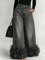 Women's Mesh Large Floral Wide-leg Jeans