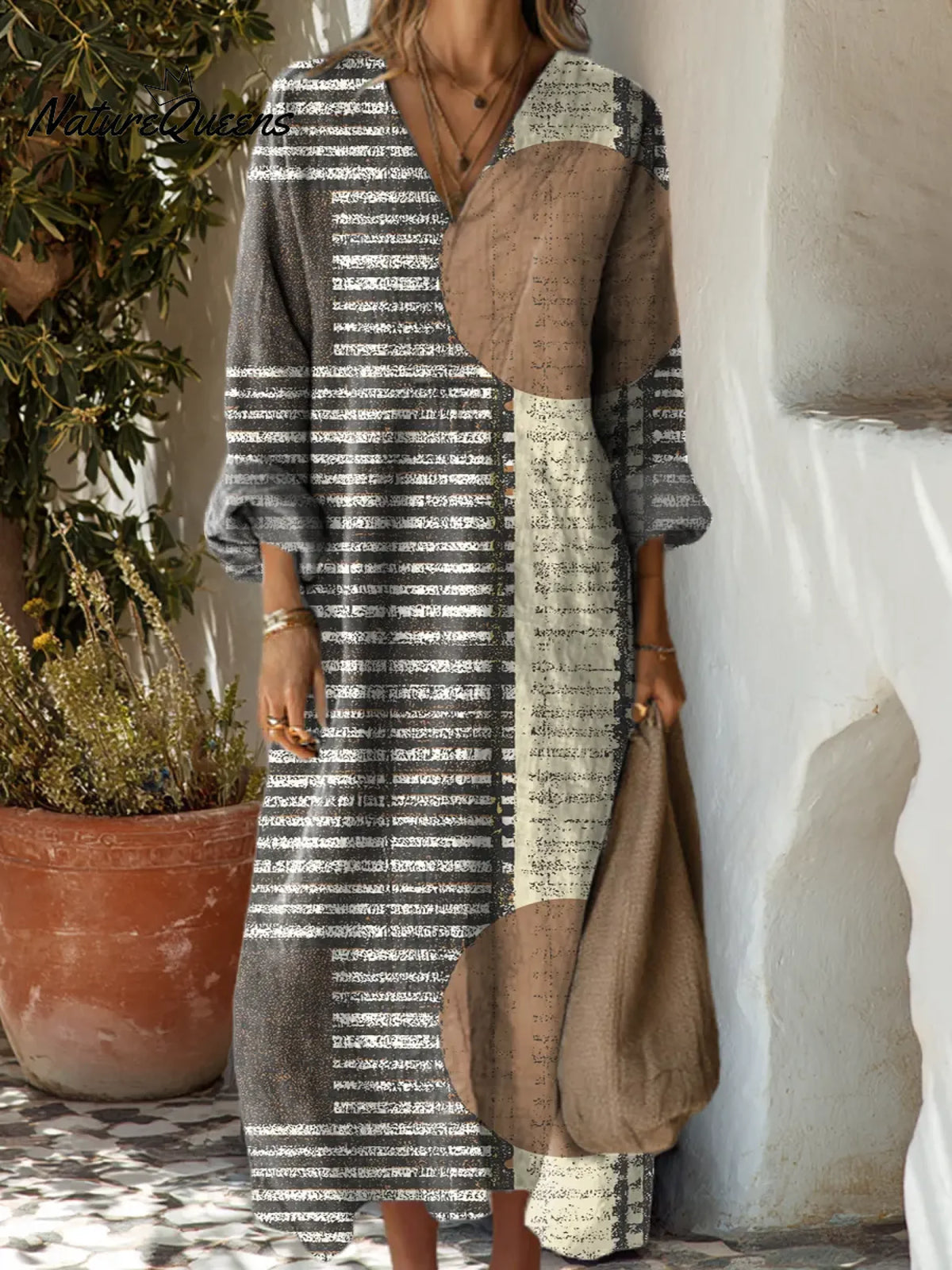 Women's Geometric Pattern Art Print Casual Cotton Dress