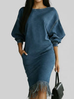 Casual Denim Dress With Tassels