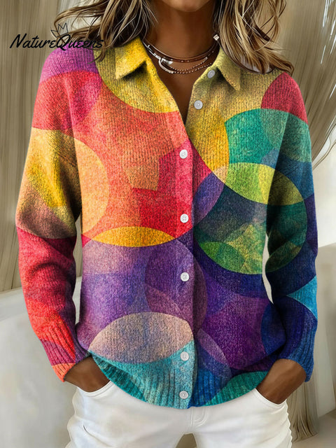Women's Color Gradient Pattern Print Cowl Neck Sweater