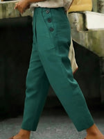 Casual Outing Button Details Linen Pants