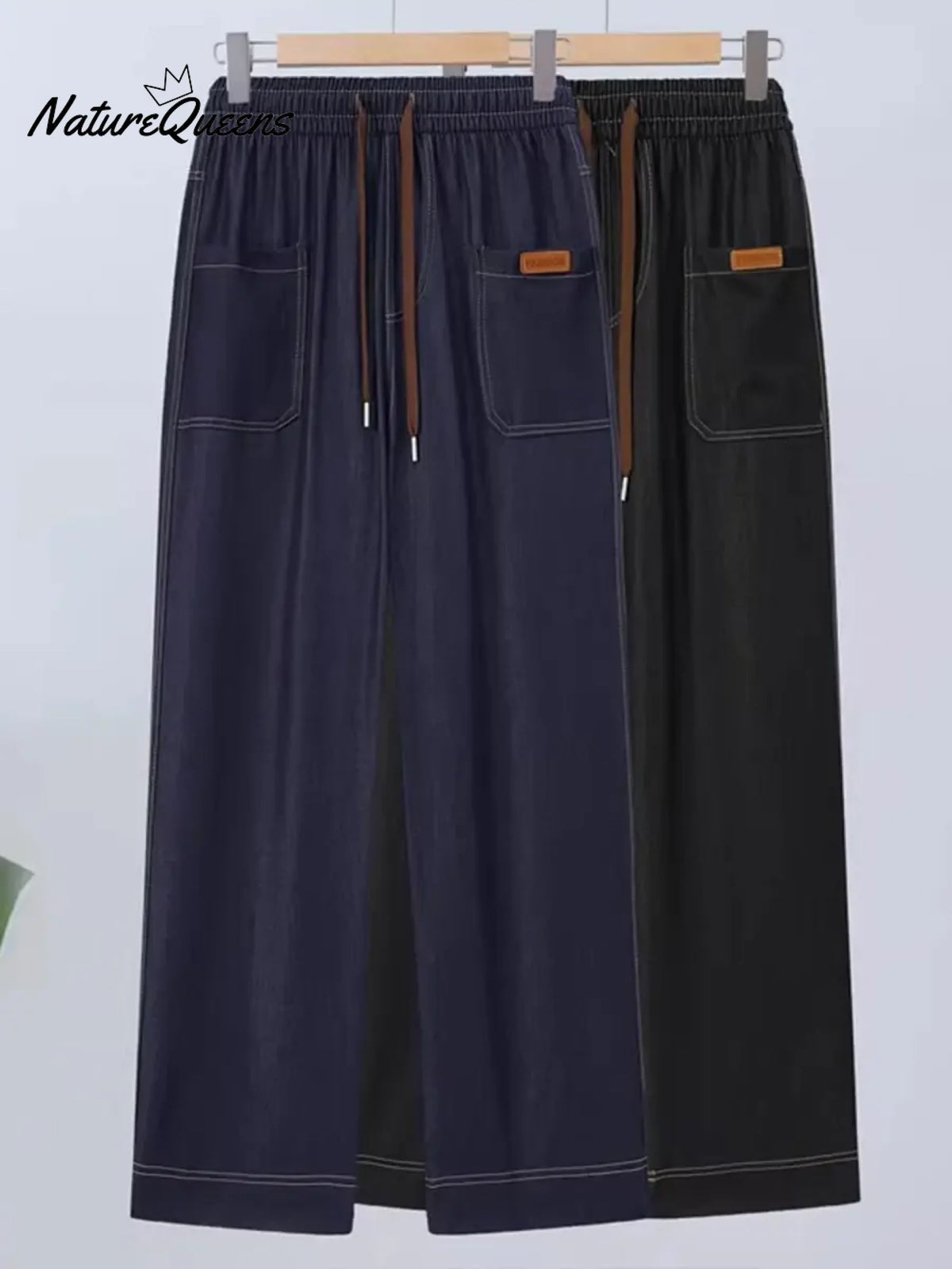 Women's Casual Stretch Cotton Pants With Elastic Waistband.