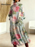 Women's Floral Pattern Art Print Casual Cotton Knitted Dress