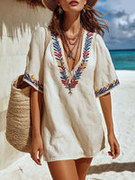 Women's Ethnic Art Stylish Short Sleeve Cotton Linen Short Dress