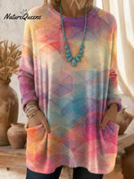 Women's Gradient Pattern Art Print Casual Cotton Knitted Sweater