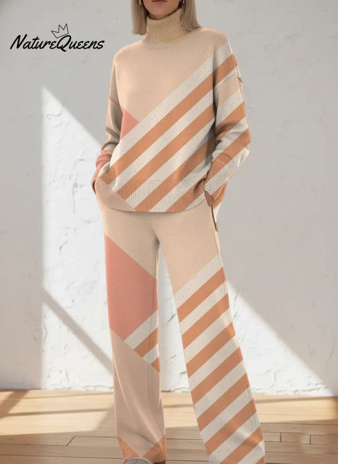 Women's Retro  Abstract Geometry Art Print Casual Knit Set