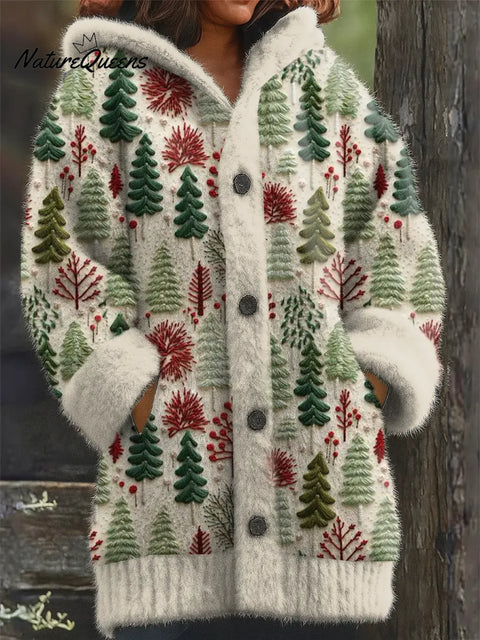 Christmas Tree Art Pattern Printed Knit Hoodie