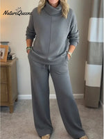Women's Casual Turtleneck Cotton Sweatshirt And Pants Two-piece Set
