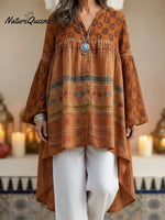 Boho Cozy Retro Print Cotton Linen Shirt