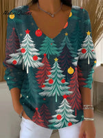 Women's Vintage Christmas Tree Art Print CasualSweater