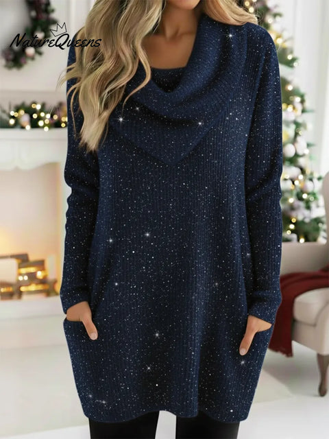 Christmas Retro Cowl Collar Shiny Knitted Sweater