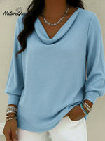 Cozy Vintage Cowl Neck Lantern Sleeve Pullover