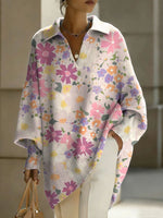 Women's Flowers Floral Patterns V-neck Long-sleeved Casual Loose-fitting Knitted Pullover Sweater