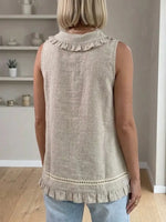 Women's Sleeveless Cotton And Linen Top With Peter Pan Collar
