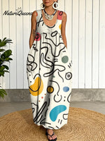 Women's Abstract Geometry Pattern Art Print Casual Cotton Denim Dress