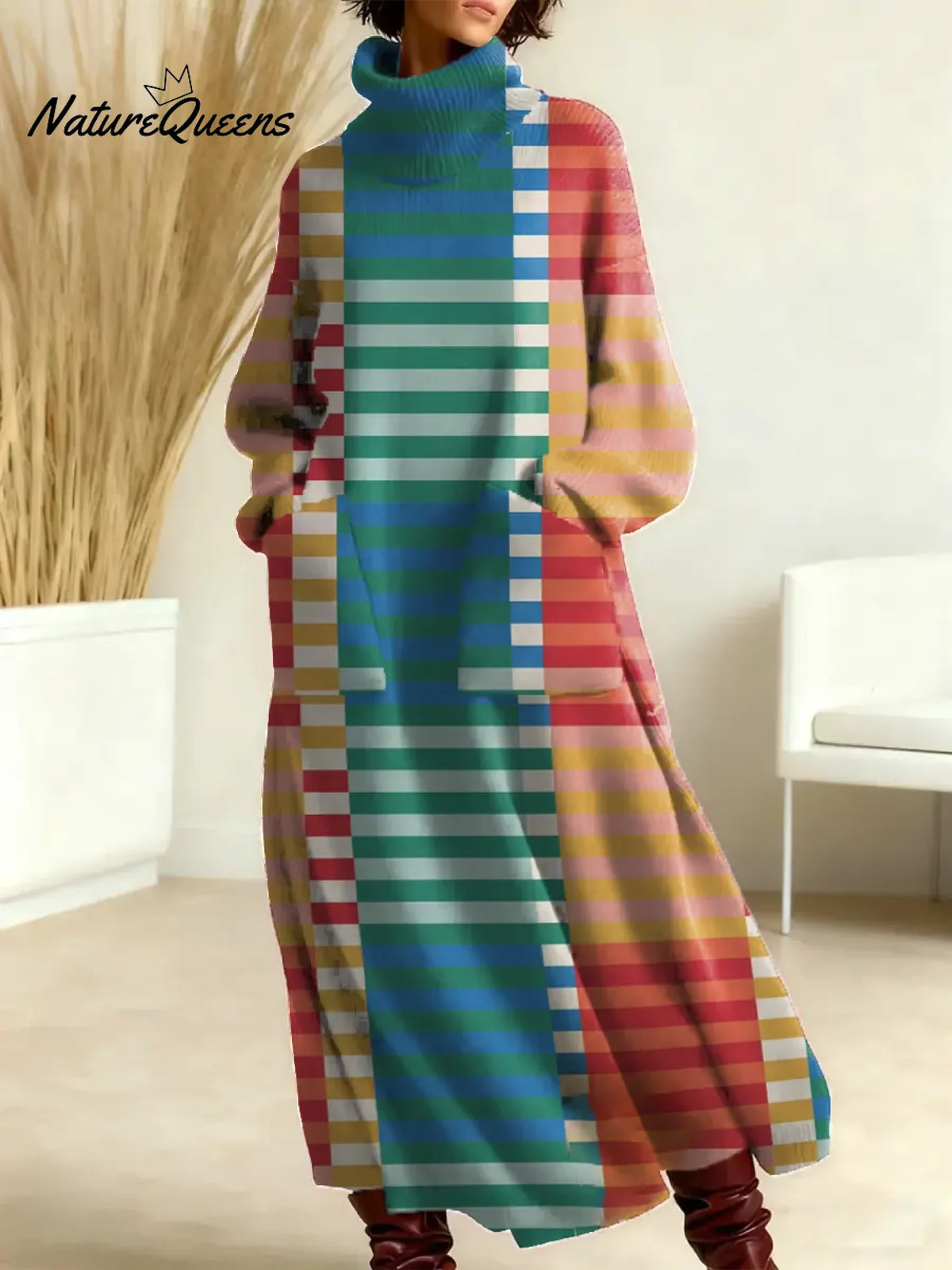 Women's Vintage Abstract Geometry Art Print Casual Cotton Knitted Dress