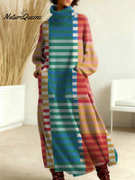 Women's Vintage Abstract Geometry Art Print Casual Cotton Knitted Dress