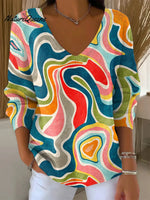 Women's Vintage Geometry Art Print V-neckLooseSweater