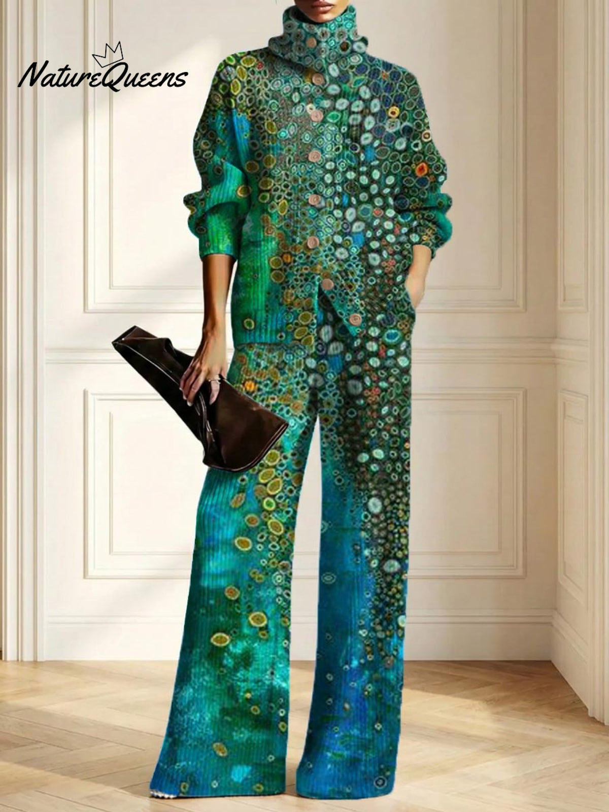 Women's Abstract Pattern Art Print Casual Cotton Knitted Suits